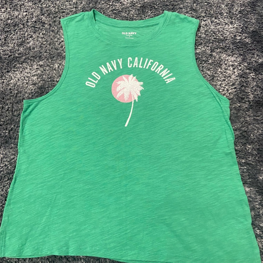 Old Navy Green Tank Top with Palm Graphic